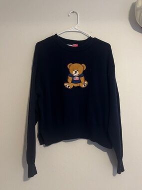 Teddy Patch Navy Crewneck Sweater